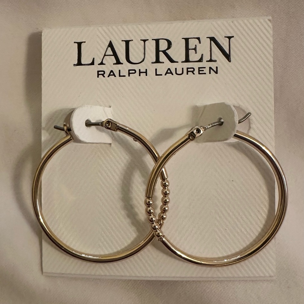 LAUREN RALPH LAUREN Goldtone Hoop Earrings New